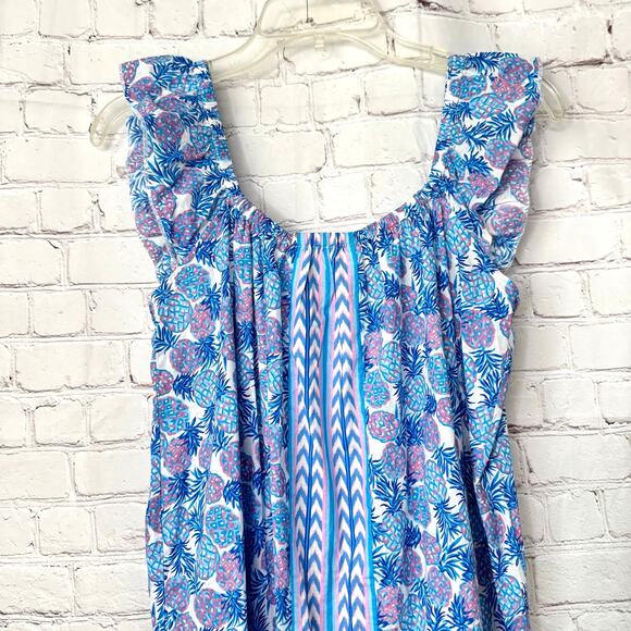 Simply Southern Wms M Blue Pineapple Print Cotton Midi Sun Dress Coastal Preppy - Picture 4 of 12